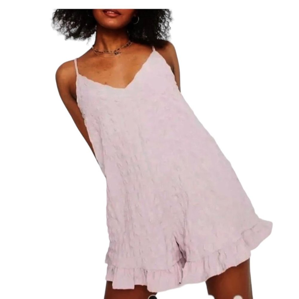 Asos Design Size 4 Check Crinkle Ruffle Hem Romper
